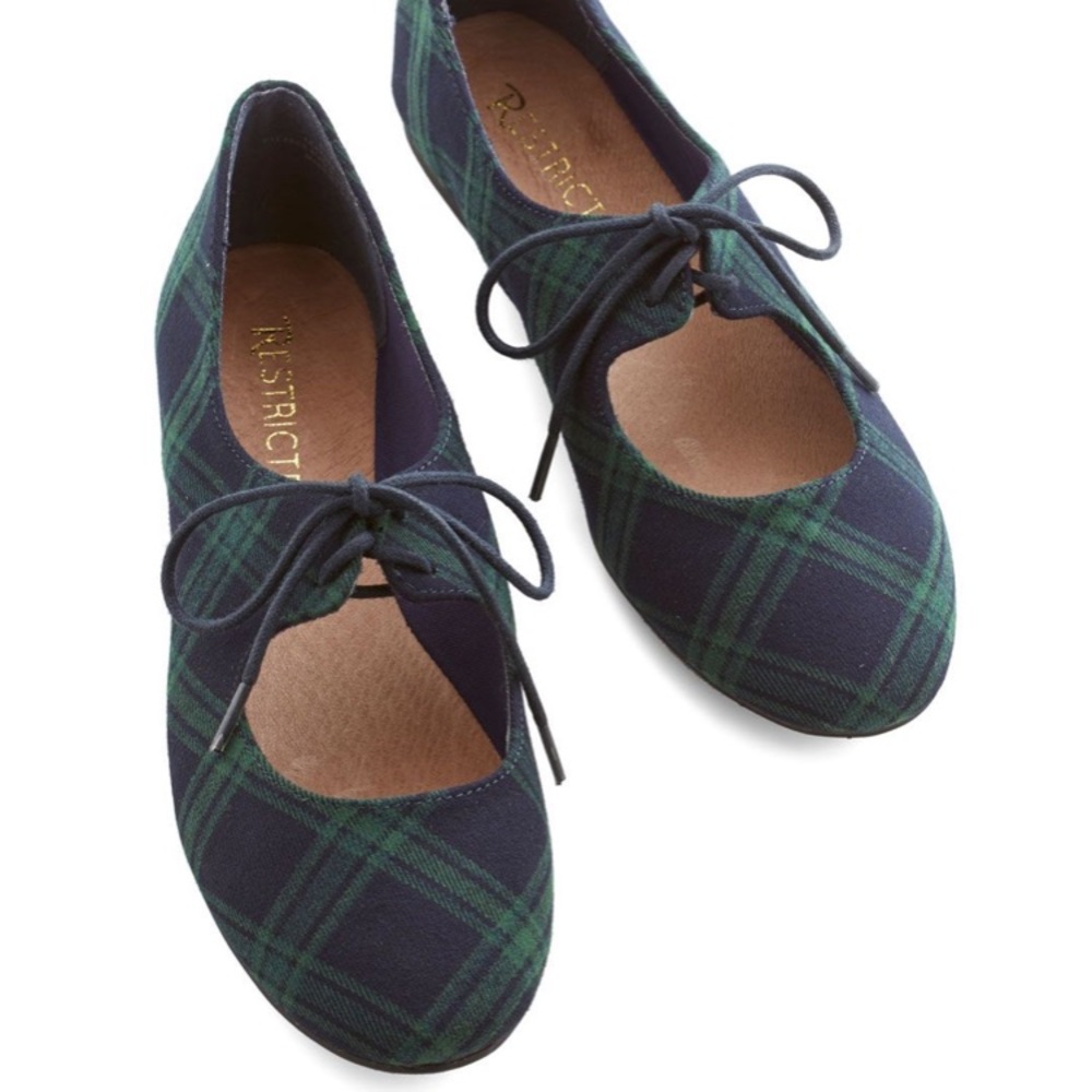 Plaid, lace-up flats from Modcloth